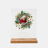 Delicate Classy First Christmas Wreath Baby Photo アクリルサイン (正面)