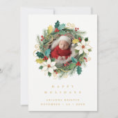Delicate Classy First Christmas Wreath Baby Photo  シーズンカード (正面)