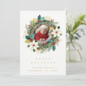 Delicate Classy First Christmas Wreath Baby Photo  シーズンカード (スタンド正面)