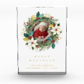 Delicate Classy First Christmas Wreath Baby Photo フォトブロック (正面)