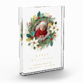 Delicate Classy First Christmas Wreath Baby Photo フォトブロック (左)