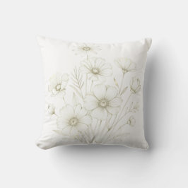 Delicate Cosmos Bouquet Line Art Grace クッション