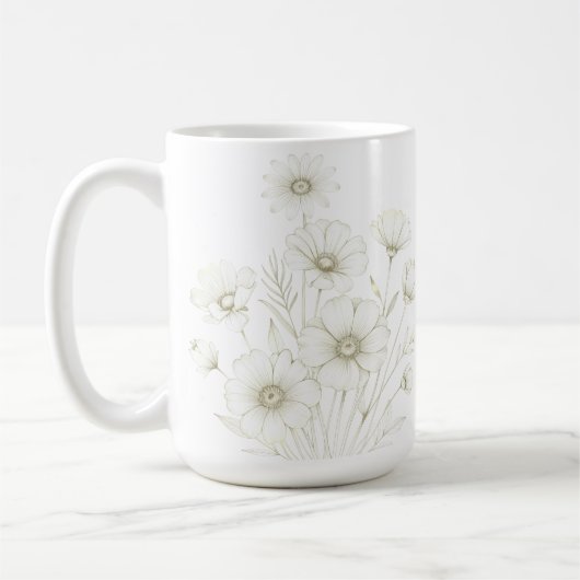 Delicate Cosmos Bouquet Line Art Grace コーヒーマグカップ (左)
