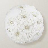 Delicate Cosmos Bouquet Line Art Grace ラウンドクッション (裏面)