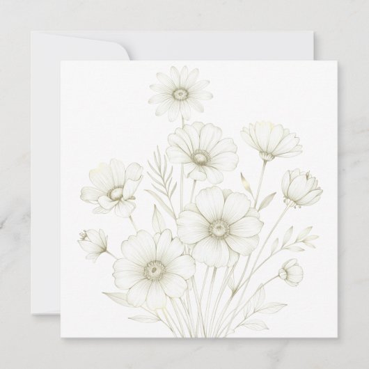 Delicate Cosmos Bouquet Line Art Grace 招待状 (正面)