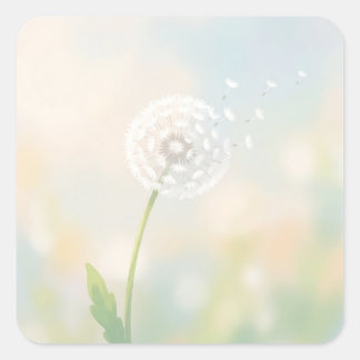 Delicate Dandelion Seeds in the Wind スクエアシール