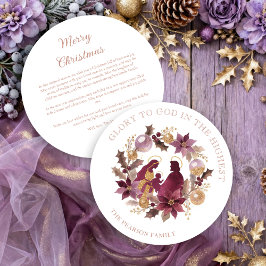 Delicate Deep Plum Glitter Holy Nativity Christmas シーズンカード