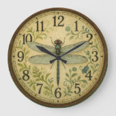 Delicate dragonfly artwork insect art garden style ラージ壁時計 (正面)
