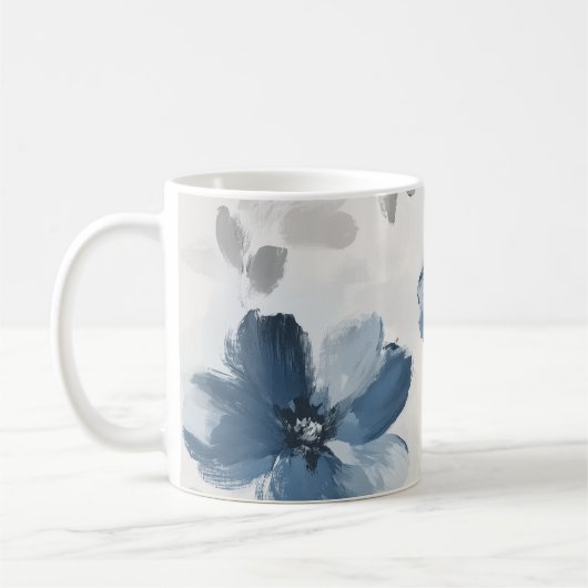 Delicate Dusty Blue Floral Art 🌸 コーヒーマグカップ (左)