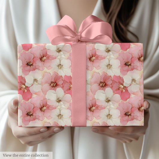 Delicate dusty rose and gold floral paper wrap ラッピングペーパー