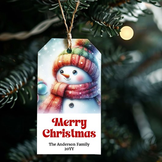 Delicate Editable Holiday Kids Gift Tag Snowman  ギフトタグ