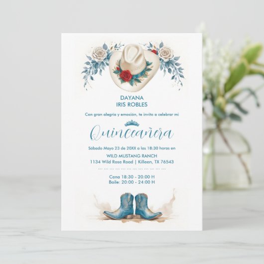 Delicate Elegant Coastal Cowgirl Boots & Hat XVs 招待状 (スタンド正面)