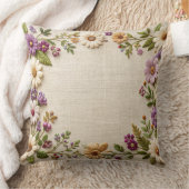 Delicate Embroidered Floral Border Pillow - Purple クッション (ブランケット)
