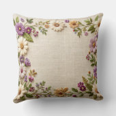 Delicate Embroidered Floral Border Pillow - Purple クッション (裏面)