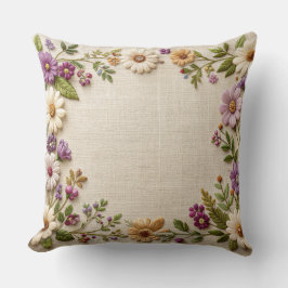 Delicate Embroidered Floral Border Pillow - Purple クッション