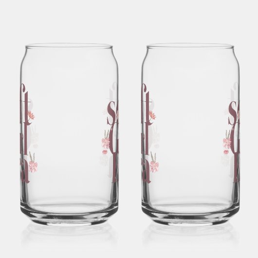 Delicate Feminine Script with Flowers ガラス缶 (左)