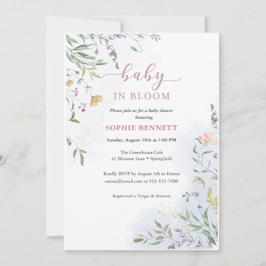 Delicate Floral Baby Shower Invitation 招待状 (正面)