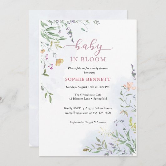 Delicate Floral Baby Shower Invitation 招待状 (正面/裏面)