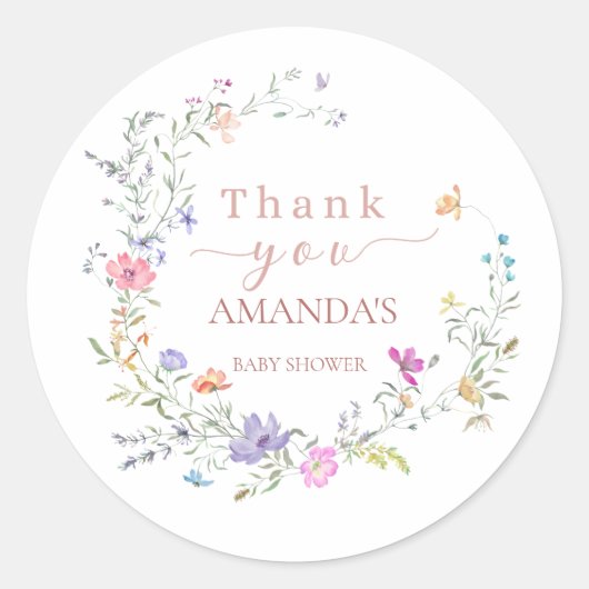 Delicate Floral  Baby Shower Thank You  Sticker ラウンドシール (正面)