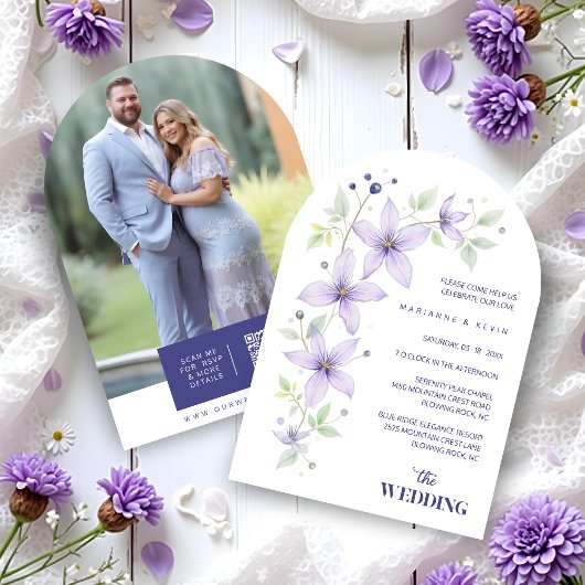 Delicate Floral & Botanical Branch Light Purple  招待状