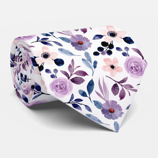  Delicate Floral Design with Navy Lavender Leaves ネクタイ (ロール)