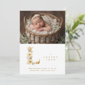 Delicate Floral E Initial Gold Glitter Newborn 案内状 (スタンド正面)