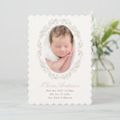 Delicate Floral Frame Girl Birth Announcement 案内状 (スタンド正面)
