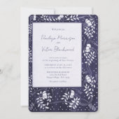 Delicate Floral Frame on Blue Wedding Invitation 招待状 (正面)