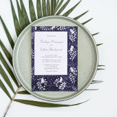 Delicate Floral Frame on Blue Wedding Invitation 招待状