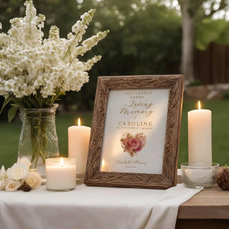 Delicate Floral Heart Wedding Memorial Table ポスター