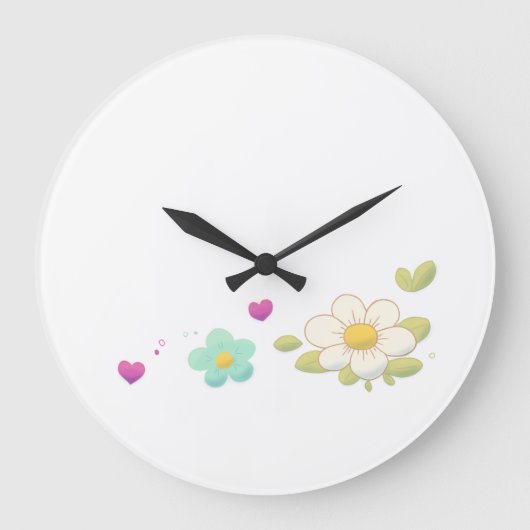 Delicate Floral Illustration Wall Clock – Nature ラージ壁時計 (正面)