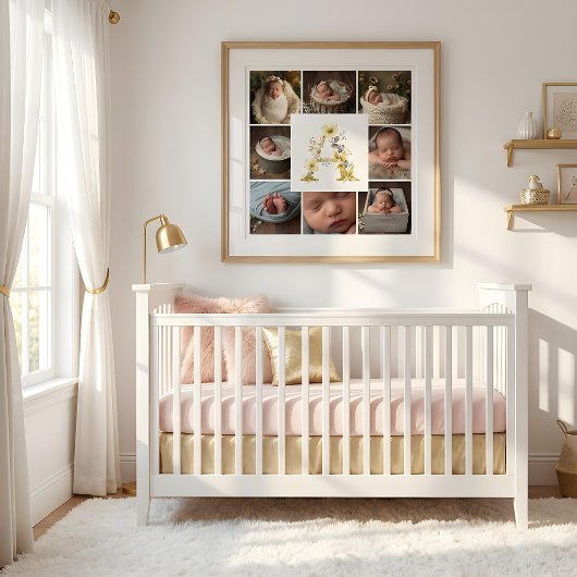 Delicate Floral Initial A 8-Photos Collage Newborn ポスター