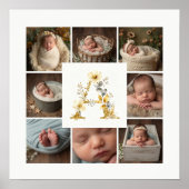 Delicate Floral Initial A 8-Photos Collage Newborn ポスター (正面)