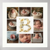 Delicate Floral Initial B 8-Photos Collage Newborn ポスター (正面)