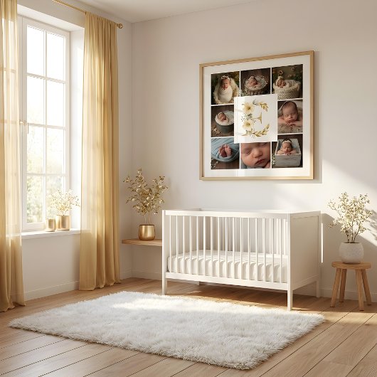 Delicate Floral Initial E 8-Photos Collage Newborn ポスター