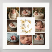 Delicate Floral Initial E 8-Photos Collage Newborn ポスター (正面)