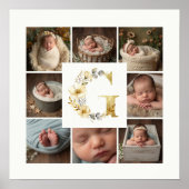 Delicate Floral Initial G 8-Photos Collage Newborn ポスター (正面)