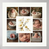 Delicate Floral Initial K 8-Photos Collage Newborn ポスター (正面)