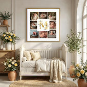 Delicate Floral Initial M 8-Photos Collage Newborn ポスター