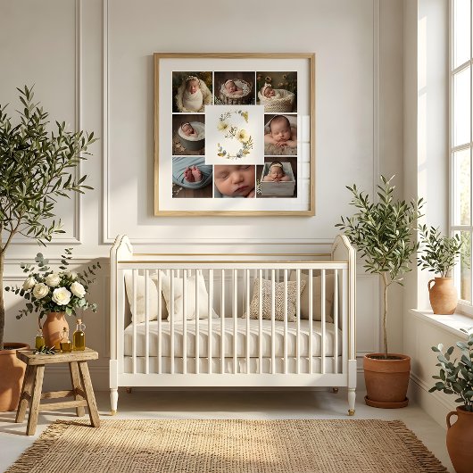 Delicate Floral Initial S 8-Photos Collage Newborn ポスター