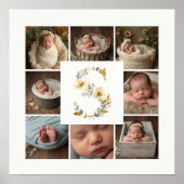 Delicate Floral Initial S 8-Photos Collage Newborn ポスター (正面)