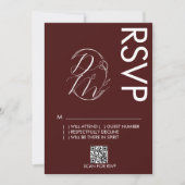Delicate Floral Logo Wedding Burgundy RSVP Card 招待状 (正面)