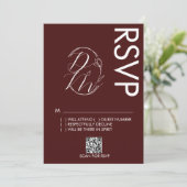 Delicate Floral Logo Wedding Burgundy RSVP Card 招待状 (スタンド正面)