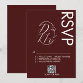 Delicate Floral Logo Wedding Burgundy RSVP Card 招待状 (正面/裏面)