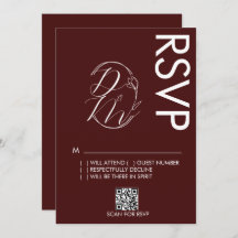 Delicate Floral Logo Wedding Burgundy RSVP Card