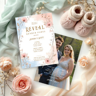 Delicate Floral Pink & Blue Shades Gender Reveal 招待状