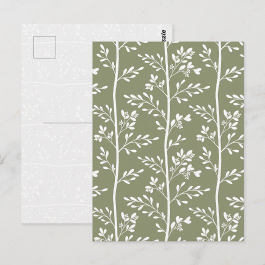 Delicate Flower Buds Bloom Minimalist Olive Floral ポストカード (正面/裏面)