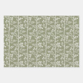 Delicate Flower Buds Bloom Minimalist Olive Floral ラッピングペーパーシート (正面3)