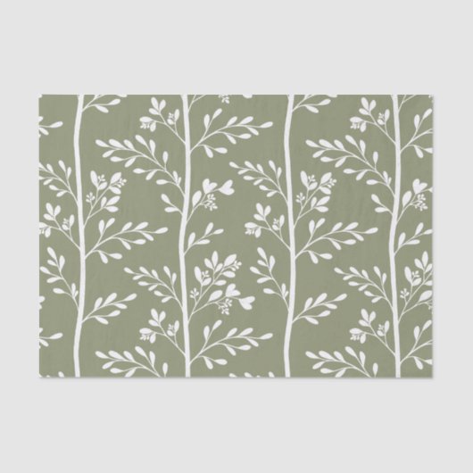 Delicate Flower Buds Bloom Minimalist Olive Floral 薄葉紙 (正面)