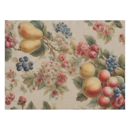 Delicate Flowers and French Fruits. Painted Style テーブルクロス (正面(横))